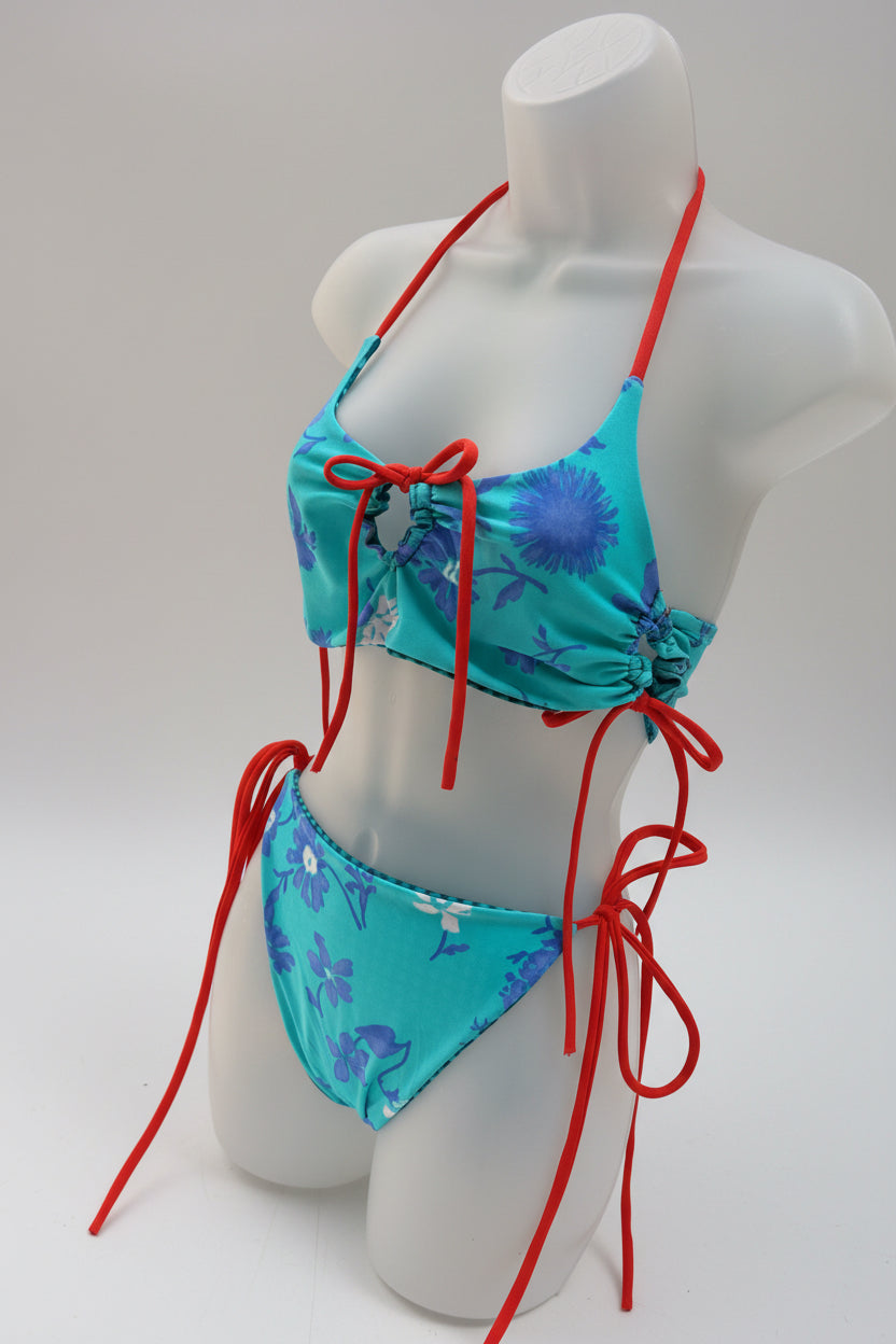 The Ember Set- Reversible Teal Gingham/Teal Neon Flowers