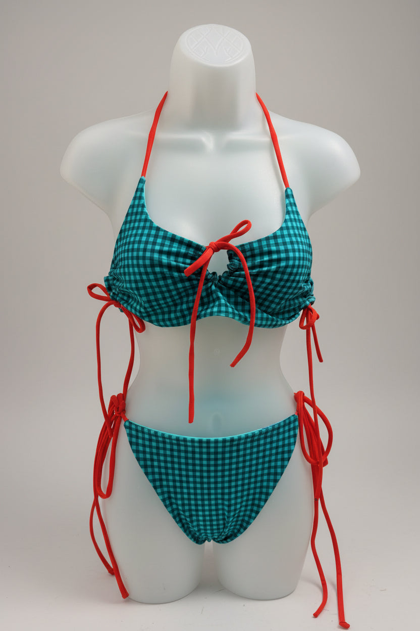 The Ember Set- Reversible Teal Gingham/Teal Neon Flowers