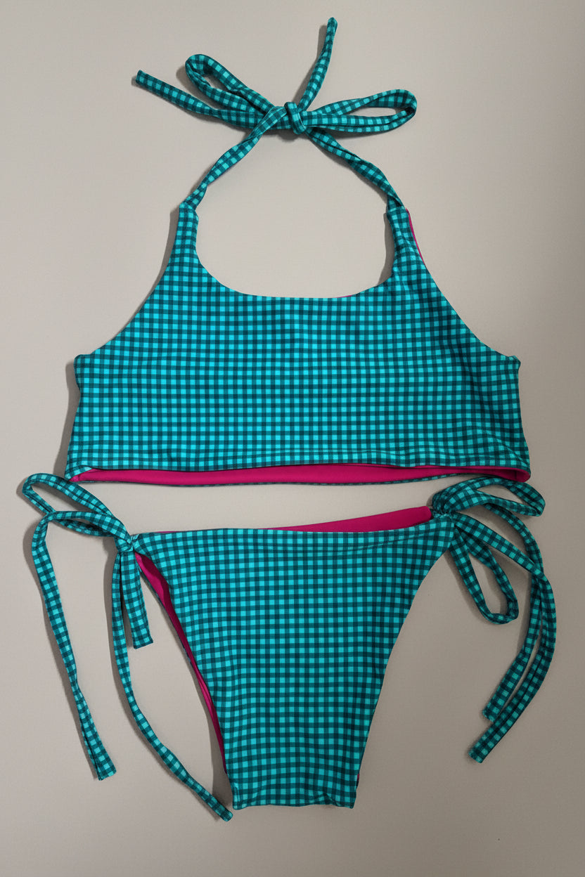 The Ember Set- Reversible Teal Gingham/ Bright Purple