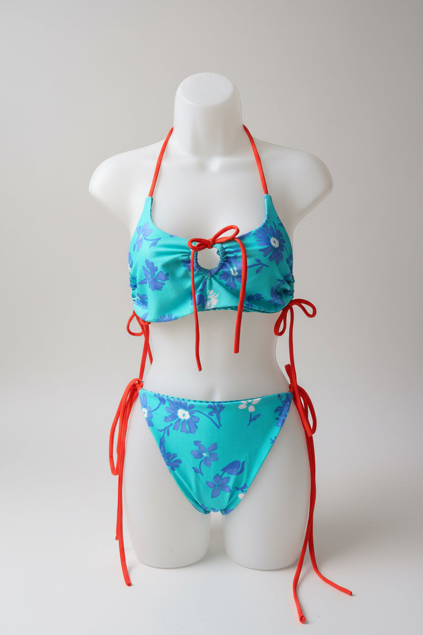 The Ember Set- Reversible Teal Gingham/Teal Neon Flowers
