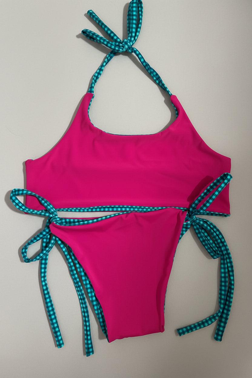 The Ember Set- Reversible Teal Gingham/ Bright Purple