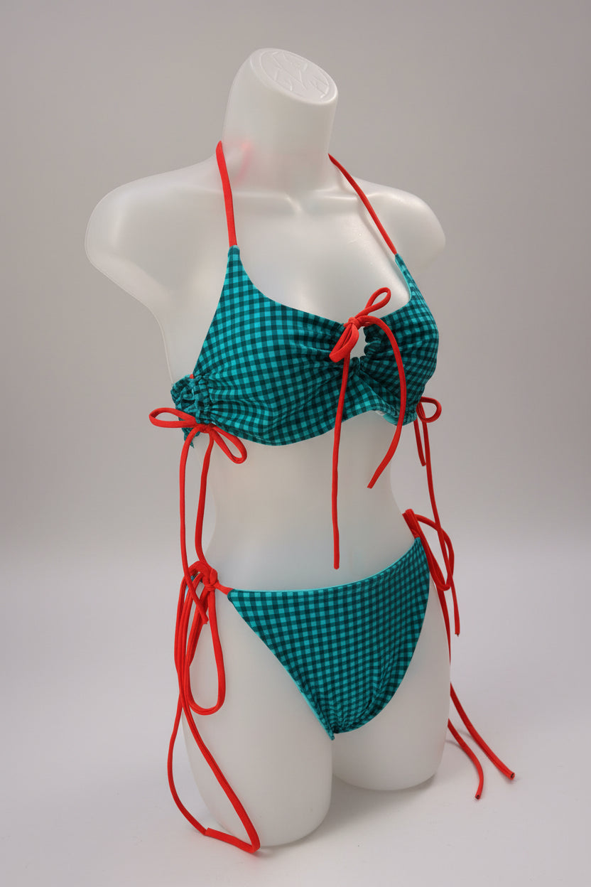The Ember Set- Reversible Teal Gingham/Teal Neon Flowers