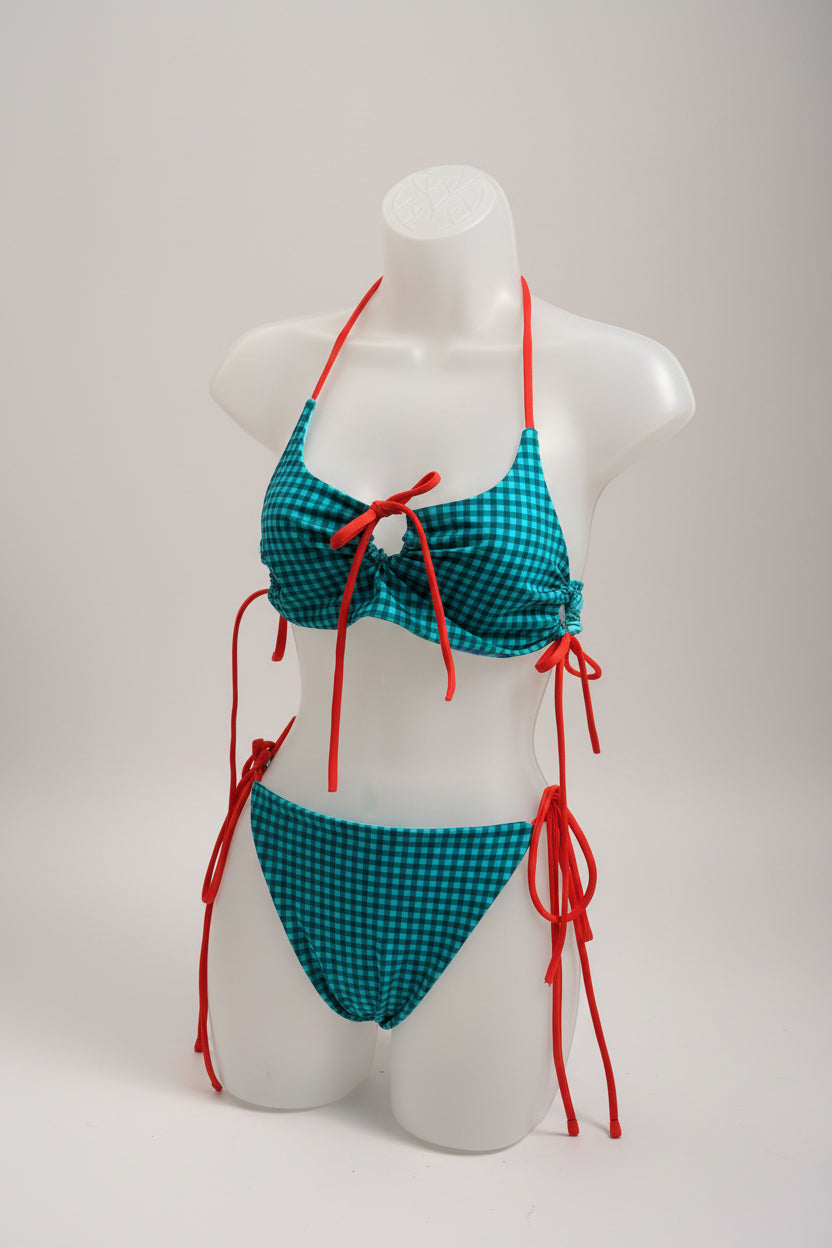 The Ember Set- Reversible Teal Gingham/Teal Neon Flowers