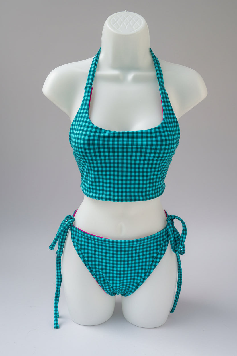 The Ember Set- Reversible Teal Gingham/ Bright Purple